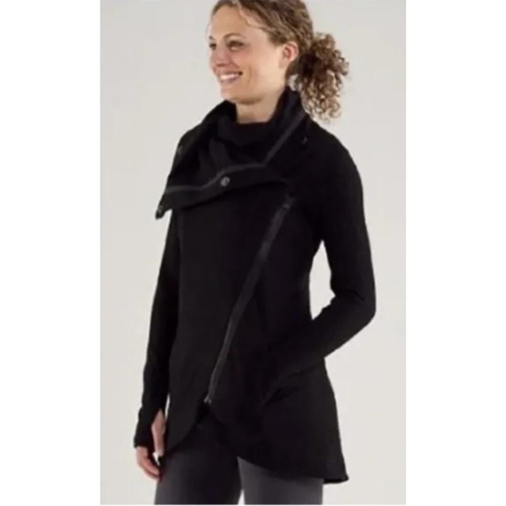 Sz 4 Lululemon Method Wrap Jacket Black Zip Yoga Athleisure Comfy Asymmetrical